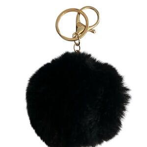 Black Faux Fur Pom Pom Keychain / Bagcharm
